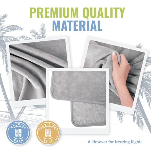 BOACAY Soft & Warm Travel Blanket for Airplane & Car - Long Flight Essential for Women, Men, Kids - Compact Pillow with Luggage Sleeve & Backpack Clip - color: Gray