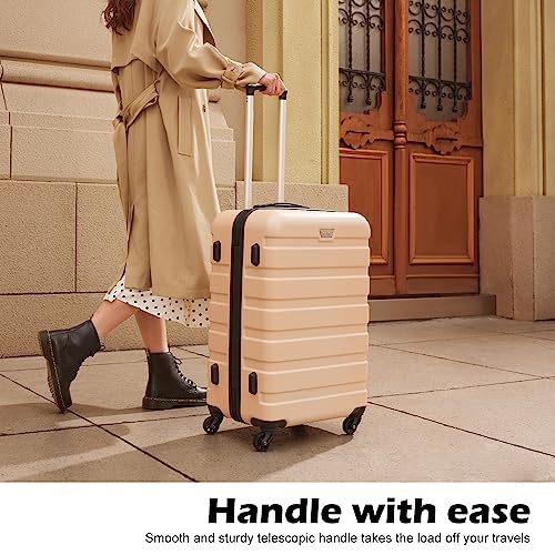 Coolife Luggage 3 Piece Set, Lightweight Durable Hardshell Suitcase set with 360° Spinner Wheels, TSA-approved Lock, Checked Family Travel Luggage sets, 20/24/28 Inch, Champagne New - color: Champagne New, size: 20in24in28in