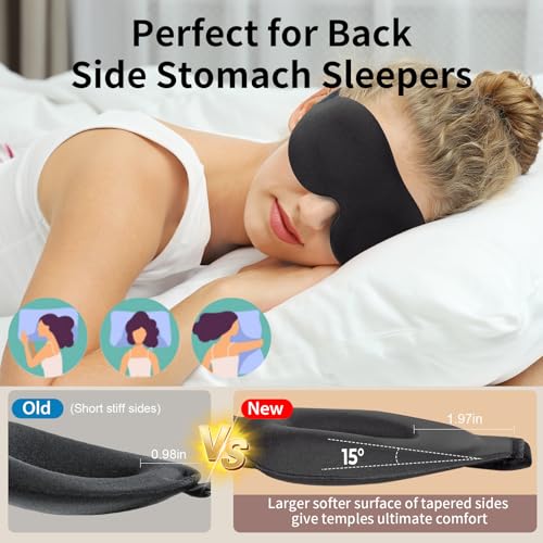 NEWVANGA Sleep Mask for Back and Side Sleeper, Block Out Light, Luxury Sleeping Eye Mask of 3D Night Blindfold, Zero Pressure Breathable Travel Eye Cover Black - color: Black