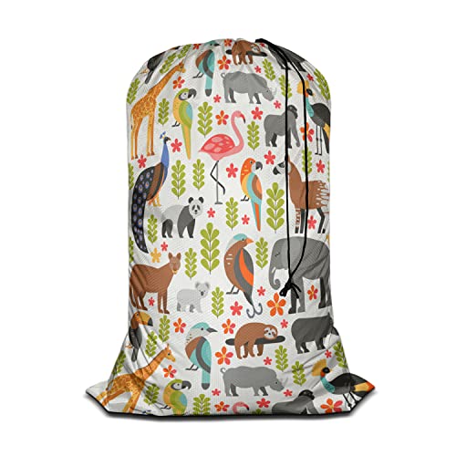 Swono Laundry Basket Clothes Hamper Bag Wild Animal Tropical Animals Puma Panda Koala Elephant Peacock Toucan Collapsible Dirty Clothes Storage Laundry Organizer - color: Wild Animal