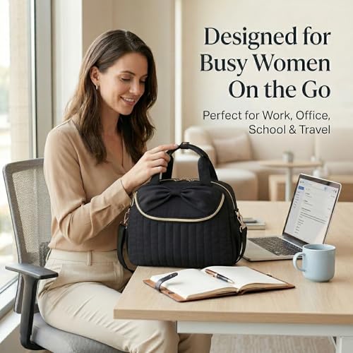 Bluboon Lunch Bag for Women, Insulated Lunch Tote with Shoulder Strap, Cute Large Lunch Box for Work, Teacher Nurse Lunch Cooler Bag for Office, Picnic, Travel - color: Black