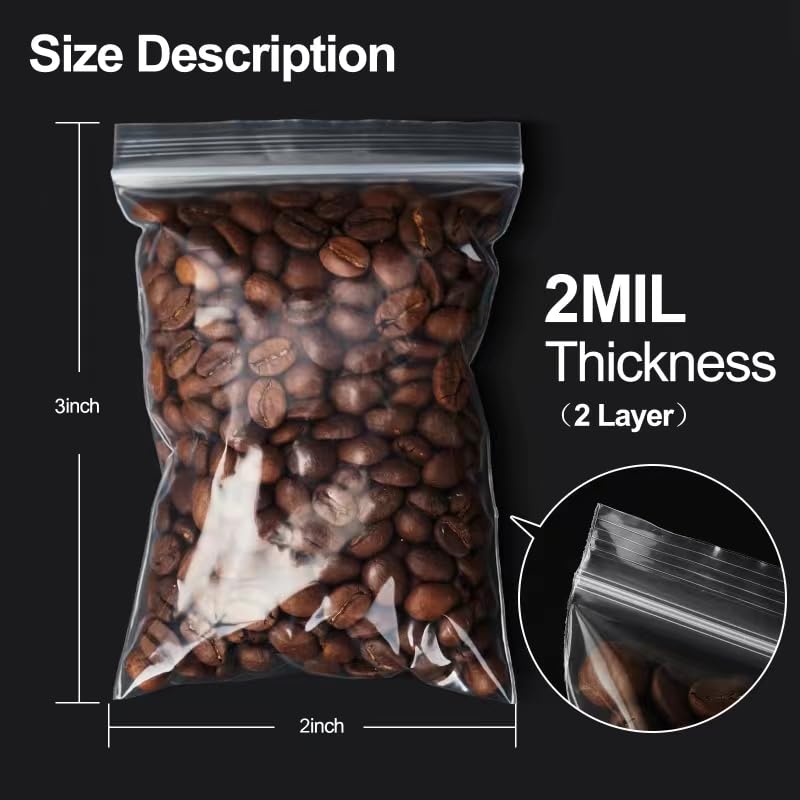 1200Pcs Small Plastic Bags for Jewelry, 2x3'' Small Zip Bag Baggies Resealable, Durable Zip Bag for Pill and Business - Clear - color: 2" x 3"