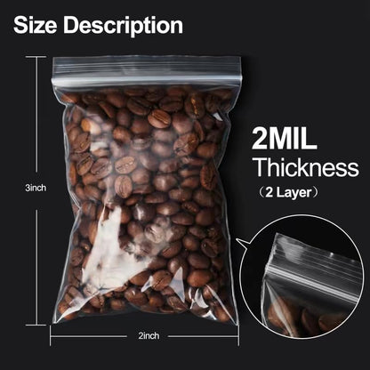 1200Pcs Small Plastic Bags for Jewelry, 2x3'' Small Zip Bag Baggies Resealable, Durable Zip Bag for Pill and Business - Clear - color: 2" x 3"