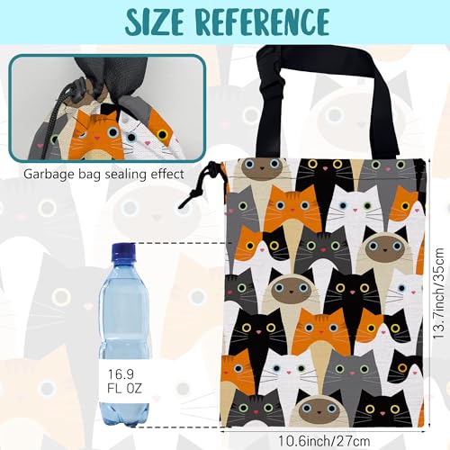 Car Trash Bag Cute Cartoon Cats Leak-Proof Waterproof Car Garbage Bag with Drawstring Foldable Canvas Trash Bin with Adjustable Buckle for Car Accessories, Travelling, Camping - color: Cute Cartoon Cats