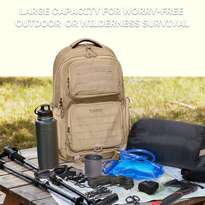 Timeet Tactical Backpack for Men, 21 Inch Khaki 40L Large Capacity, Laser Cut Molle Three Sided Opening, Water Resistant 17 inch Laptop Military Hiking 3 Day Assault Pack - color: Khaki