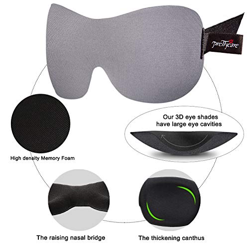 PrettyCare 3D Sleep Mask 2 Pack,Eye Mask for Side Sleeper -3D Contoured Sleeping Mask Blackout Out for Men Women - Zero Eye Pressure Blindfold with Ear Plugs, Night Masks with Travel Bag (Black＆Grey) - color: Black＆grey