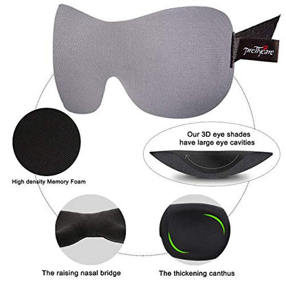 PrettyCare 3D Sleep Mask 2 Pack,Eye Mask for Side Sleeper -3D Contoured Sleeping Mask Blackout Out for Men Women - Zero Eye Pressure Blindfold with Ear Plugs, Night Masks with Travel Bag (Black＆Grey) - color: Black＆grey