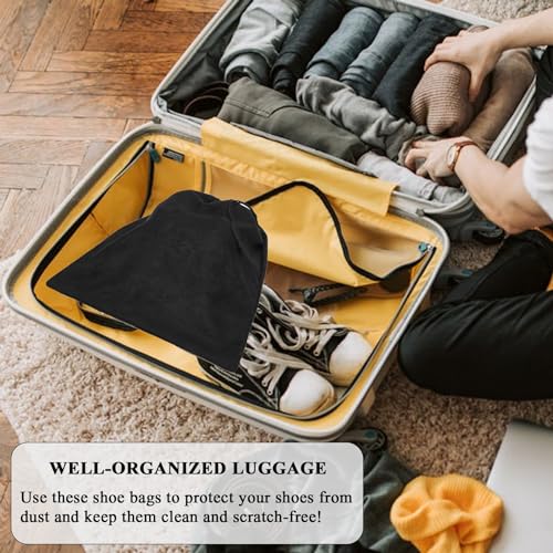 LAKE OF FIRE 4-Piece Travel Shoe Bags for Packing, 17.7" x 13.8" Dustproof Shoe Bags with Drawstring Closure,Washable & Reusable(Black) - color: Black