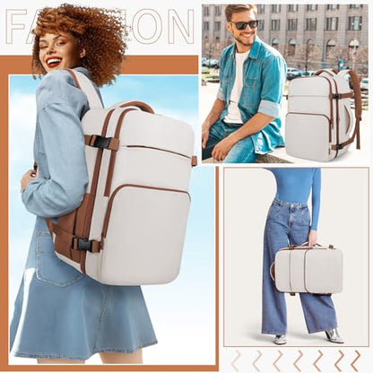 ZOMFELT Travel Backpack for Women Men, Carry On Backpack, TSA 15.6inch Laptop Backpack Flight Approved, Personal Item Travel Bag Nurse Bag Casual Daypack for Weekender Business Trip, Khaki White - color: Khaki White