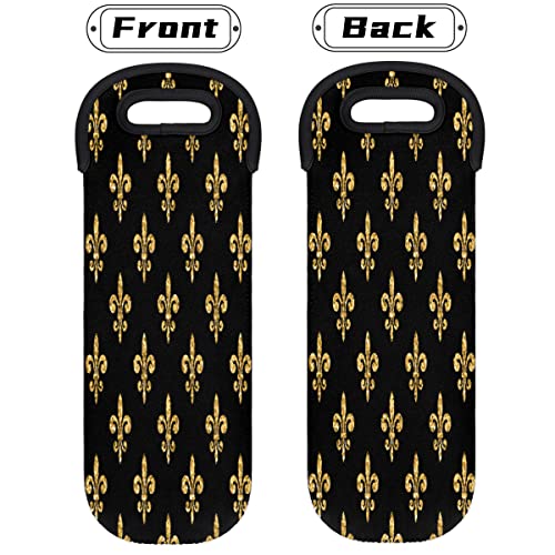 Golden Fleur-de-lis Wine Carrier Tote Bag 750ML Insulated Neoprene Wine Bag Tote Holder Covers Beer Champagne Bottle Protective Travel Or Gift Bag