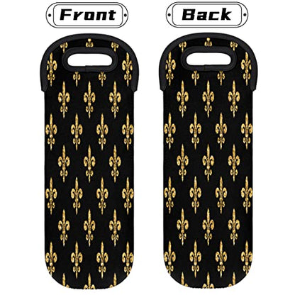 Golden Fleur-de-lis Wine Carrier Tote Bag 750ML Insulated Neoprene Wine Bag Tote Holder Covers Beer Champagne Bottle Protective Travel Or Gift Bag