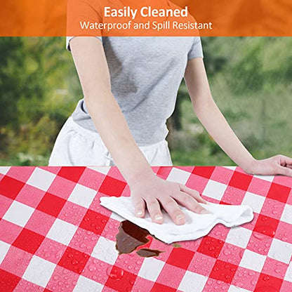 6ft Picnic Table and Bench Cover, Camping Essentials RV Gear, 72in Waterproof Windproof Outdoor Elastic All Around Tablecloth, Fitted Rectangle Tables and Seats, Red-White Checkered - color: Red-white Checkered, size: 72"