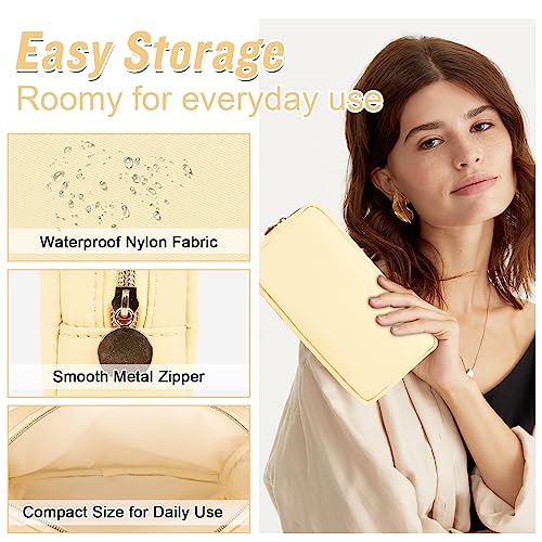 Nylon Small Makeup Bag for Purse, Cute Preppy Makeup Bag Cosmetic Zipper Pouch Purse, Waterproof Portable Travel Toiletry Bag Coin Pouch Clutch Makeup Brush Bag Organizer Storage for Women Men(Beige) - color: Beige, size: Small