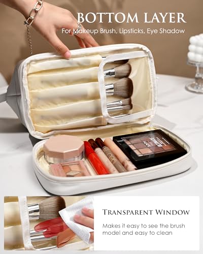 Bridesmaid Gifts, Women Makeup Bags, Friend Gifts, Personalized Double Layer Teen Girl Cosmetic Bag with Makeup Brush Organizer, Travel Toiletry Bag, Birthday Gifts for Girls - color: White, style: O