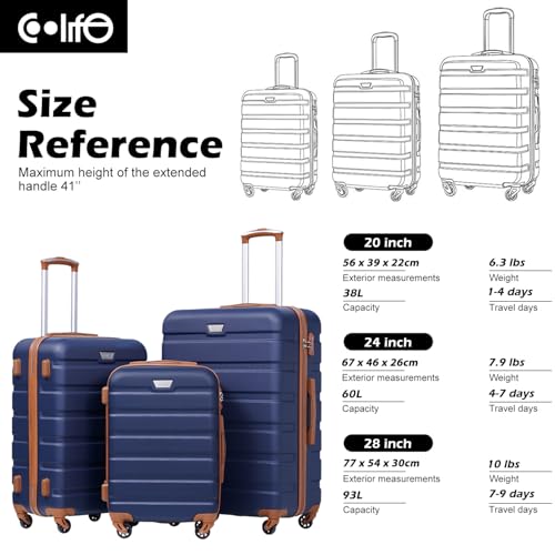 Coolife Luggage 3 Piece Set, Lightweight Durable Hardshell Suitcase set with 360° Spinner Wheels, TSA-approved Lock, Checked Family Travel Luggage sets, 20/24/28 Inch, Apricot Navy - color: Apricot Navy, size: 20in24in28in
