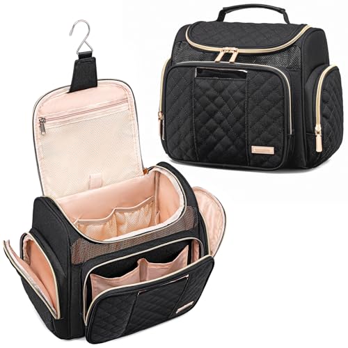 Large Toiletry Bag for Women Men,Bathroom Bag,Water Resistant Shower Bag,Makeup Bag,Toiletry Bags for Traveling,Hanging Toiletry Bag with Transparent Waterproof Phone Pocket (Black) - color: Black