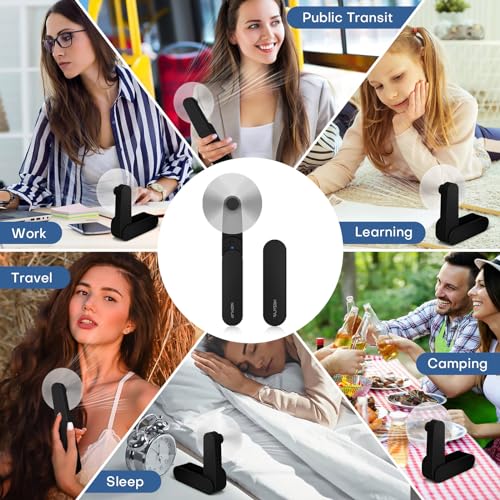 Portable mini handheld Fan, small Rechargeable Personal Fan for 9-15 Hours Runtime, Pocket Design for Travel/Women Essentials/vacation/beach/vacation/airplane/disney - color: Black