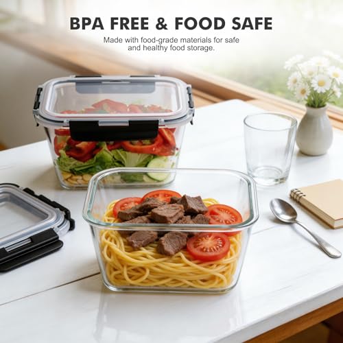 Liuruiyu 2 Pack Large Glass Food Storage Containers with Lids, 63oz Big Meal Prep Containers, Airtight Bento Boxes with Leak Proof Locking for Microwave, Oven, Freezer and Dishwasher, BPA Free - color: 2 Pack-63oz