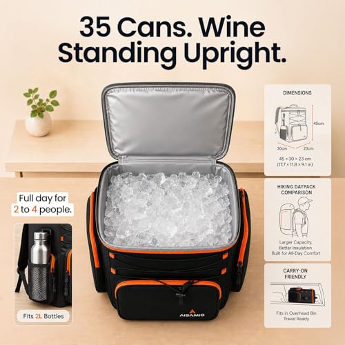 35L Insulated Cooler Backpack (35 Cans) - Leakproof Soft Sided Backpack Cooler with Anti-Theft Pocket & Bottle Opener for Beach, Camping, Hiking & Travel