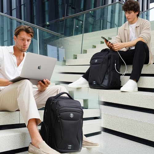 Swissdigital Design Men's Laptop Backpack for College and Business Travel with Integrated USB Charging Port and RFID Protection Fits Laptops up to 15.6 Inch, Black | SD1695-01 - color: Black