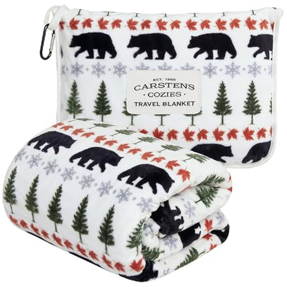 Carstens, Inc. Travel Blanket, Premium Compact 2-in-1 Airplane Blanket/Pillow, Evergreen Bear - color: Evergreen Bear