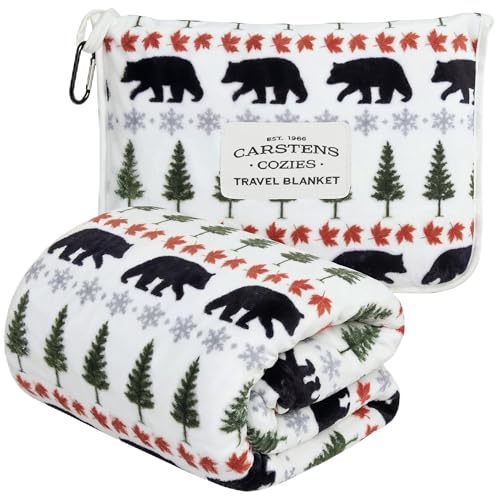 Carstens, Inc. Travel Blanket, Premium Compact 2-in-1 Airplane Blanket/Pillow, Evergreen Bear - color: Evergreen Bear