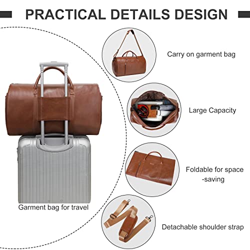 Leather Garment Bag for Travel, Modoker Carry On Travel Bag with Shoulder Strap - Ideal for Business Trips and Weekend Getaways - The Garment Duffel Bag for Traveling Men Women, Light Brown - color: C-Brown