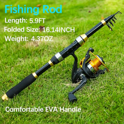 Yoilrey Fishing Rod and Reel Combo – 5.9ft Telescopic Fishing Pole Starter Kit with Spinning Reel, Fishing Line, Lure Box & Tackle Bag for Travel - color: ï¼ 2 packï¼ Black and Gold