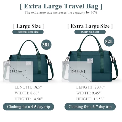 Travel Duffel Bag with Shoes Compartment, Overnight Weekender Bags for Women,Carry on Personal Item Bag，Extra Large - color: A-Peacock Blue, size: Extra Large