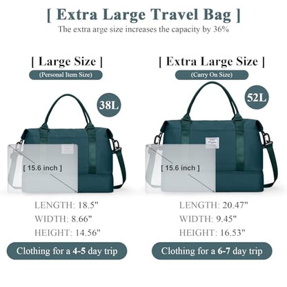 Travel Duffel Bag with Shoes Compartment, Overnight Weekender Bags for Women,Carry on Personal Item Bag，Extra Large - color: A-Peacock Blue, size: Extra Large