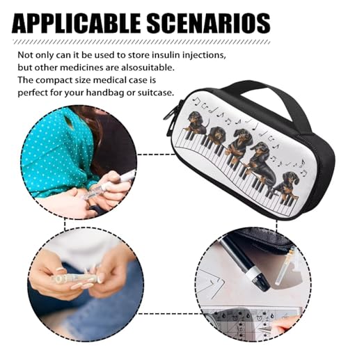 Dachshund Music Note Pattern Insulin Cooler Travel Case Portable Diabetic Care Organizers, Insulin Storage Bag for Diabetic Supplies Organizer for Trip and Daily Use - color: Dachshund Music Note
