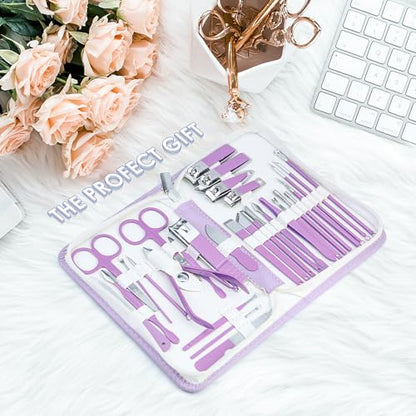 Manicure Set Professional Manicure Kit - 30 in 1 Pedicure Kit Nail Clippers Set Stainless Steel Nail Kit for Women - Purple - color: Purple
