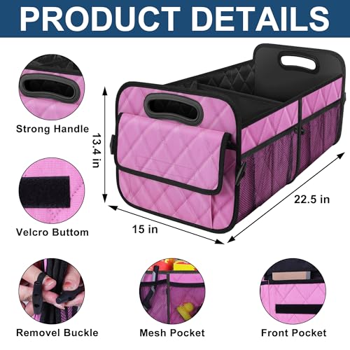 Deosk Car Trunk Organizer for SUV, Car Organizers and Storage with Reinforced Handles, Car Accessories for Women/Men 70L Waterproof Polyester Trunk Organizer(Large, Pink) - color: Pink, size: Large