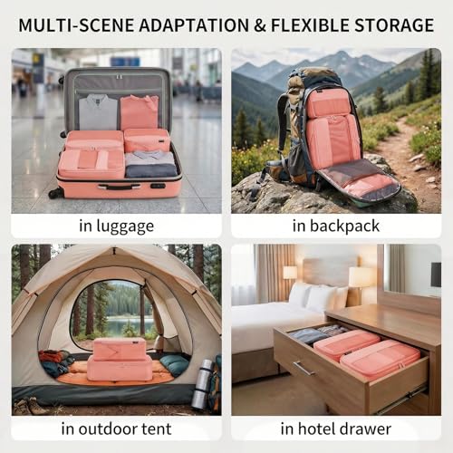 4 Piece Compression Packing Cubes for 3–7 Day Travel, Space Saving Travel Organizers with Breathable Mesh, Double-Zipper Packing Cubes for Carry-On & Suitcases (Blush) - color: Blush