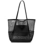 KPX Beach Bag with Mini Pocket, Summer Beach Tote Bags for Women Large Foldable Mesh Swimming Pool Travel Bags - Sandproof - color: Black