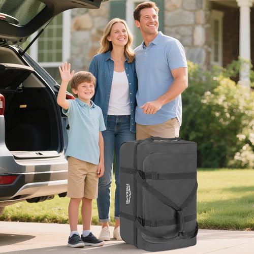 120L Foldable Rolling Duffel Bag with 3 Wheels And Handle, 30 inch Large Travel Duffle Bag for Travel, Camping, Outdoors - color: Grey
