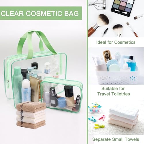 APREUTY Clear Makeup Bags, TSA Approved 6 Pcs Cosmetic Makeup Bags Set Clear PVC with Zipper Handle Portable Travel Luggage Pouch Airport Airline Vacation Organization (Green) - color: Green-6PCS (Large+Medium+Small)