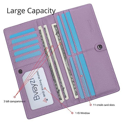 Bveyzi Ultra Slim Thin Leather RFID Blocking Credit Card Holder Bifold Clutch Wallets for Women - color: Light Purple