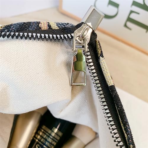 HAPPYHEIDI Cute Floral Makeup Bag Cosmetic Travel Pouch with Bottom and Zipper, Purse Make Up Organizer, Aesthetic Textured Fabric, Medium - color: Classic Black Floral Medium