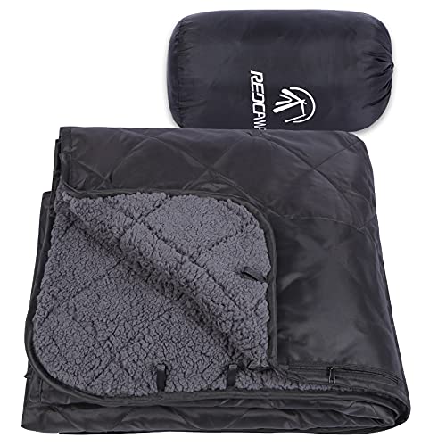 REDCAMP Large Camping Blanket with Sherpa Lining, Cold Weather Warm Outdoor Blanket Windproof for Camping Stadium, Hiking, Machine Washable （59"x 79"） - color: Black 59"x 79"