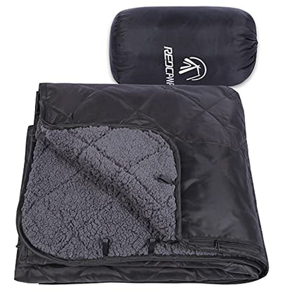 REDCAMP Large Camping Blanket with Sherpa Lining, Cold Weather Warm Outdoor Blanket Windproof for Camping Stadium, Hiking, Machine Washable （59"x 79"） - color: Black 59"x 79"