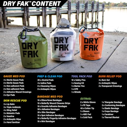 EVERLIT 290 Pc Waterproof First Aid Kit Dry FAK Medical Kit Emergency Survival Kit for Boat, Backpacking, Hiking, Fishing, Travel, Kayaking (Orange) (Orange)