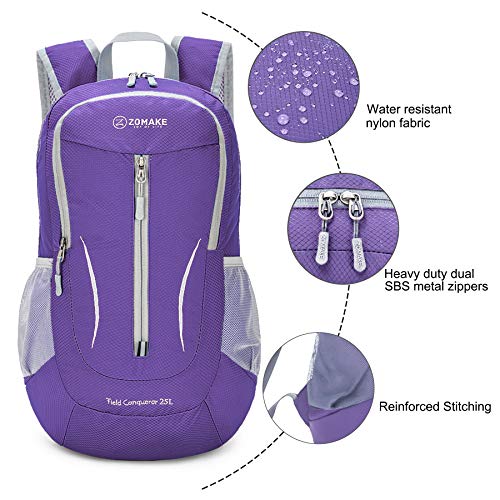 ZOMAKE Ultra Lightweight Packable Backpack 25L, Foldable Hiking Backpacks Water Resistant Small Folding Daypack for Travel(Purple) - color: Purple