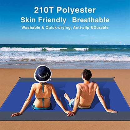 Beach Blanket - Sandproof Waterproof & Lightweight - Blue - 83" X 79" - Fits 4-6 Persons - Compact & Portable - Ideal for Beach, Camping, Hiking & Picnicking - color: Blue Gray