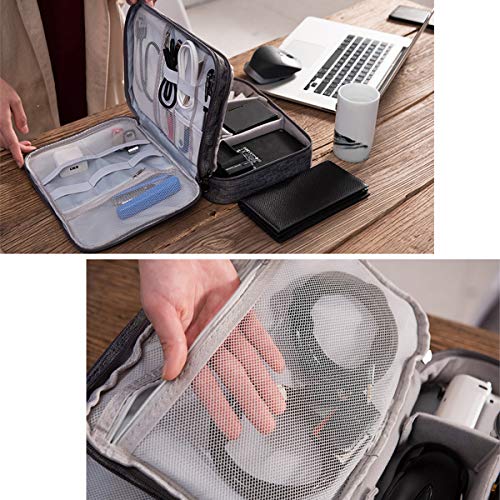 OrgaWise Electronics Organizer, Electronic Accessories Bag Travel Cable Organizer Three-Layer for iPad Mini, Kindle, Hard Drives, Cables, Chargers - color: Three layer-Grey