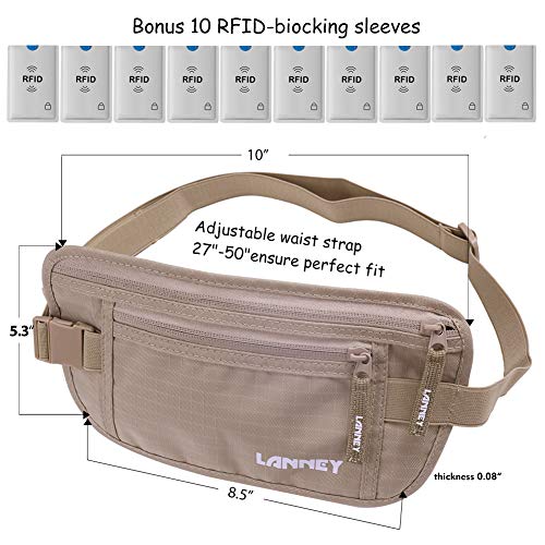 Money Belt for Travel Women and Men Slim Hidden Travel Wallet with RFID Blocking - color: Beige