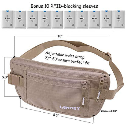 Money Belt for Travel Women and Men Slim Hidden Travel Wallet with RFID Blocking - color: Beige