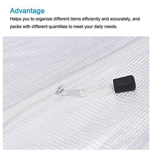 MECCANIXITY Mesh Zipper Bags, A3 Size Plastic Zip File Pouch Document Folders for Home Office Travel, White Pack of 3 - color: White