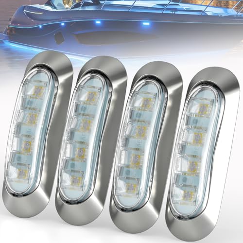PSEQT 4Pcs 4LED RGBW Boat Courtesy Lights, 4-color 3.8'' Oval Waterproof Marine Interior Deck Transom Stern Navigation Lights for Pontoon Fishing Boat Bass Sailboat Kayak Yacht - size: Pack 0f 4