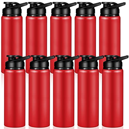 Chengu 10 Pcs 25oz Reusable Aluminum Water Bottle Bulk Lightweight Outdoor Sports Water Bottles Easy Carry Leak Proof for Travel Gym Camping Hiking Fishing, Snap Lid (Red) - style: Red